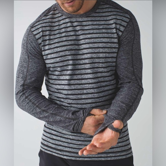 Lululemon Surge Warm Crew Stripe Heathered Dark Slate Black / Heathered Black - Picture 5 of 6